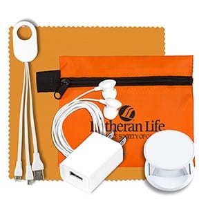 "CHARGEPACK LUX" Mobile Tech Home & Auto Charging Kit w/Earbuds & Cleaning Cloth in Pack-6