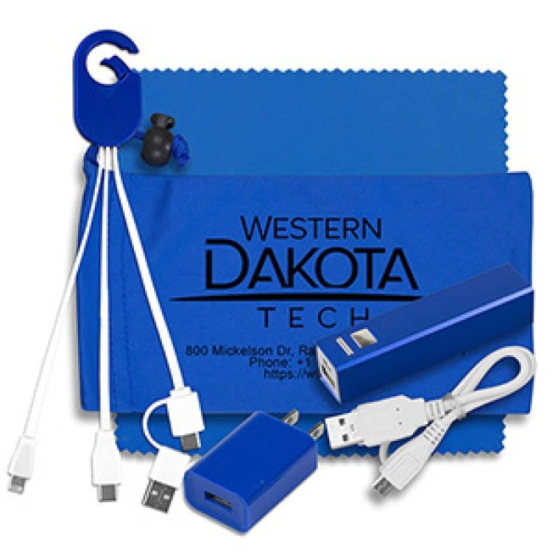 Custom "DaySaver Lux" Mobile Tech Metal Power Bank Charging Kit w/Cleaning Cloth in Cinch Pouch - 2