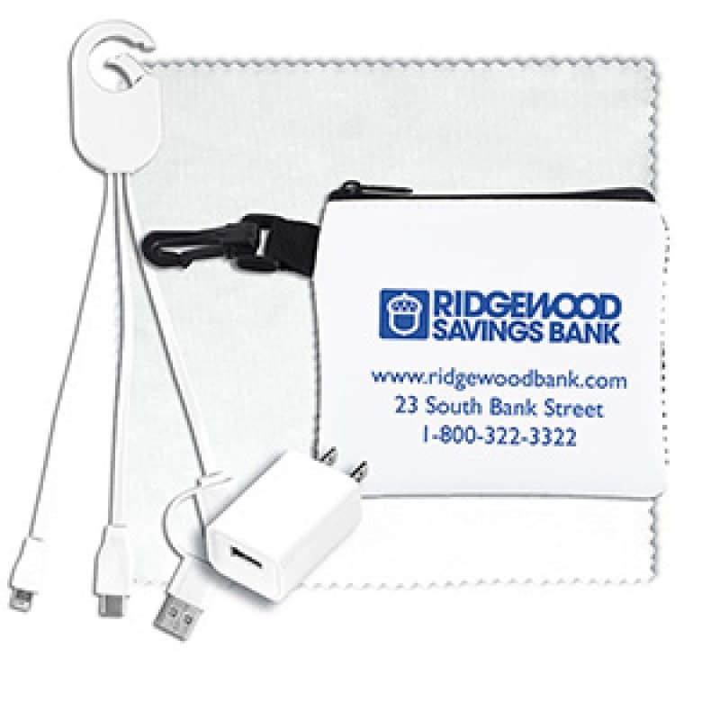 Custom "TechMesh Jumbo" Tech Home & Travel Kit w/Cleaning Cloth & Wall Charger - 3