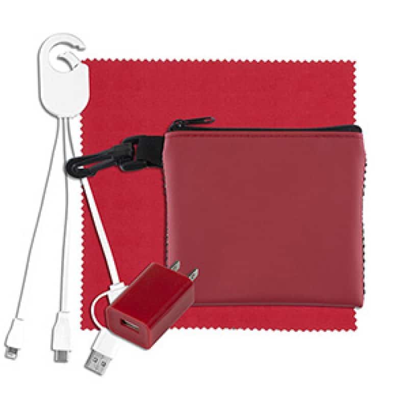Custom "TechMesh Jumbo" Tech Home & Travel Kit w/Cleaning Cloth & Wall Charger - 4